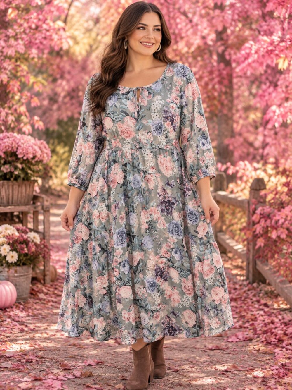 Torrid 2x midi Grey dress with light pink blooms